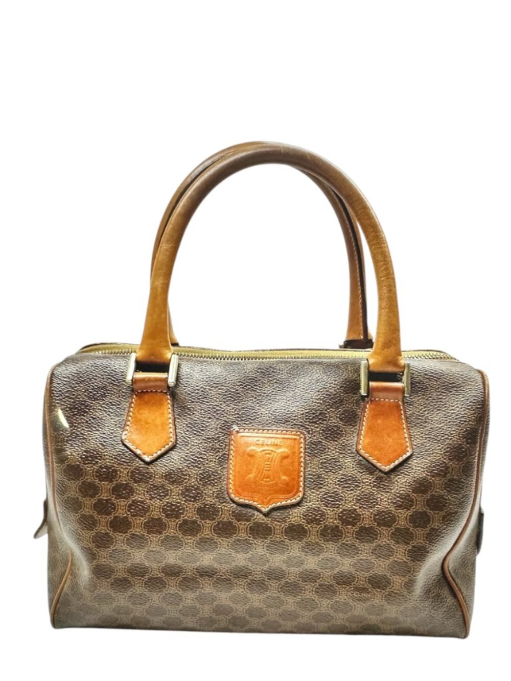 CELINE Macadam Boston Bag Hand Purse Leather PVC Brown - Picture 3 of 10